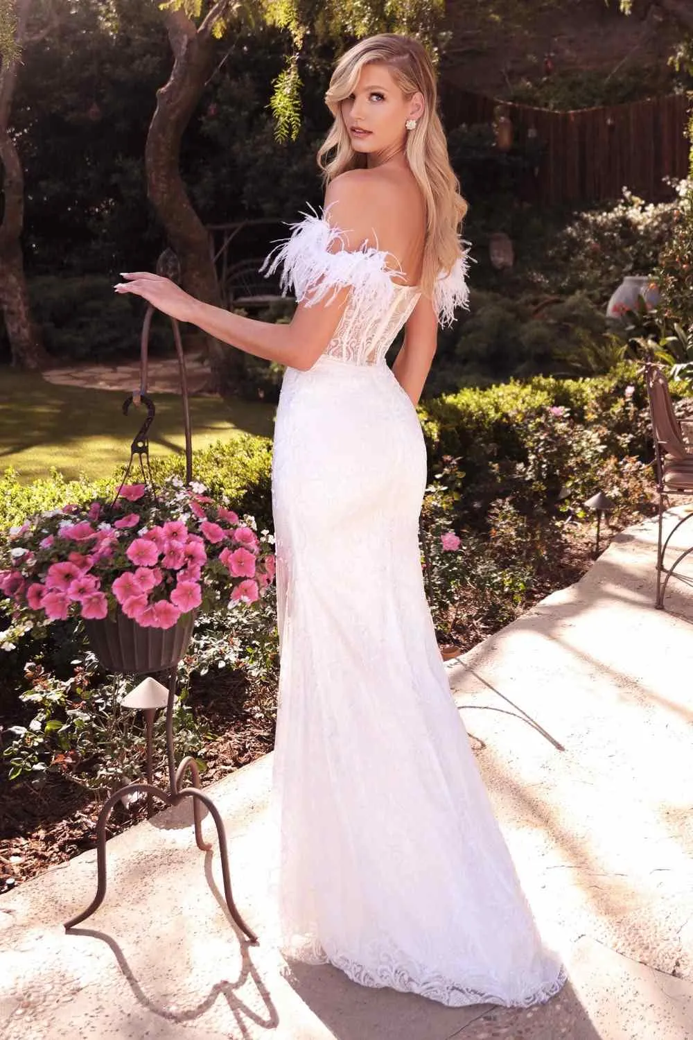 Cinderella Divine J824W Off the Shoulder Glimmering Bridal Gown