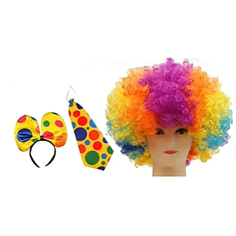 Clown Costume Set Wig Hat Nose Bow Tie  Accessories for Kids Adult Halloween  Party Circus Carnivals Cosplay  Props