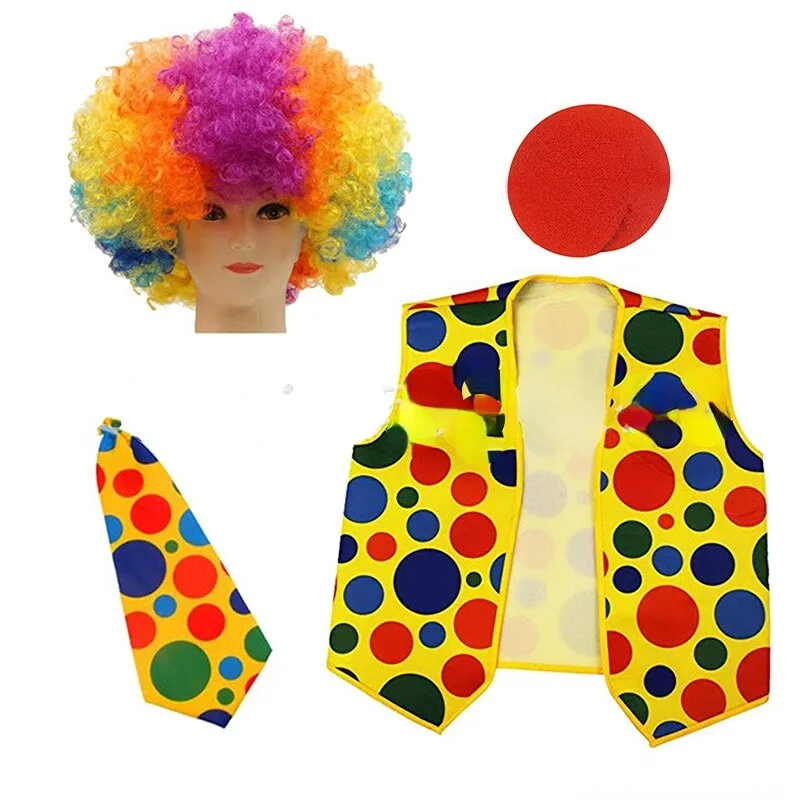 Clown Costume Set Wig Hat Nose Bow Tie  Accessories for Kids Adult Halloween  Party Circus Carnivals Cosplay  Props