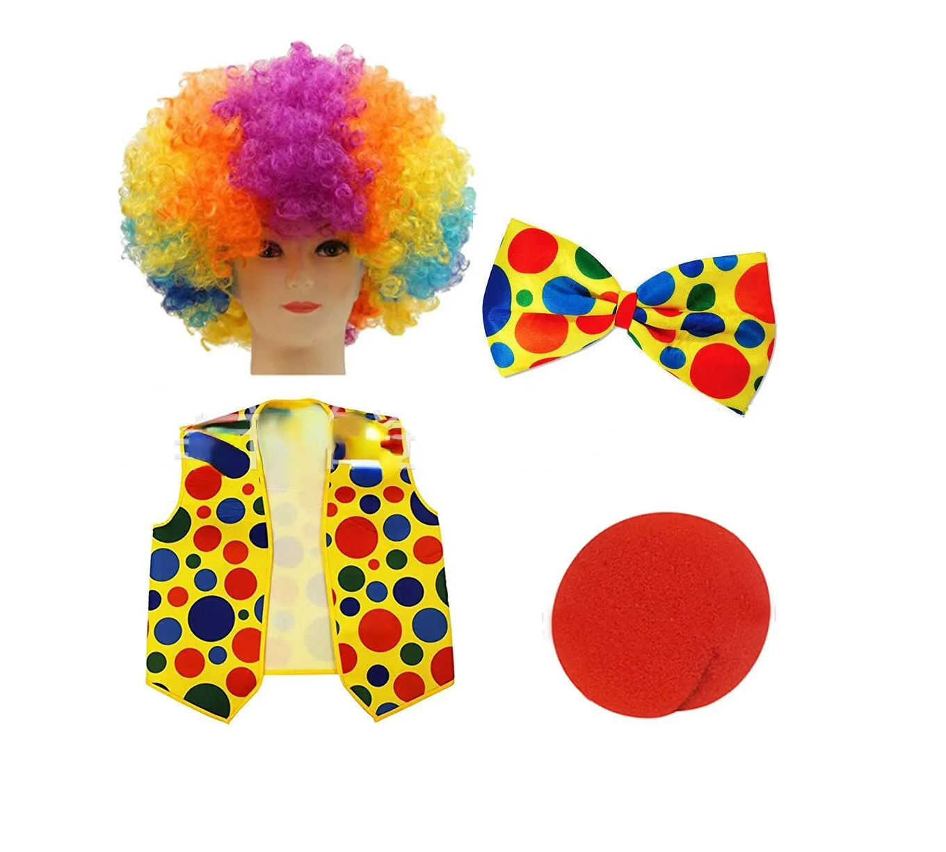 Clown Costume Set Wig Hat Nose Bow Tie  Accessories for Kids Adult Halloween  Party Circus Carnivals Cosplay  Props