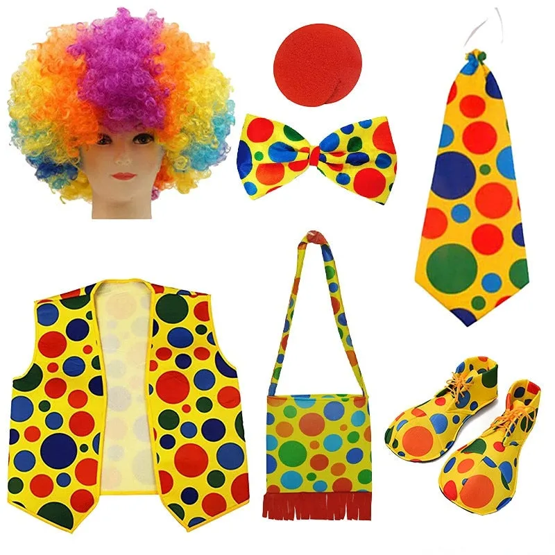 Clown Costume Set Wig Hat Nose Bow Tie  Accessories for Kids Adult Halloween  Party Circus Carnivals Cosplay  Props