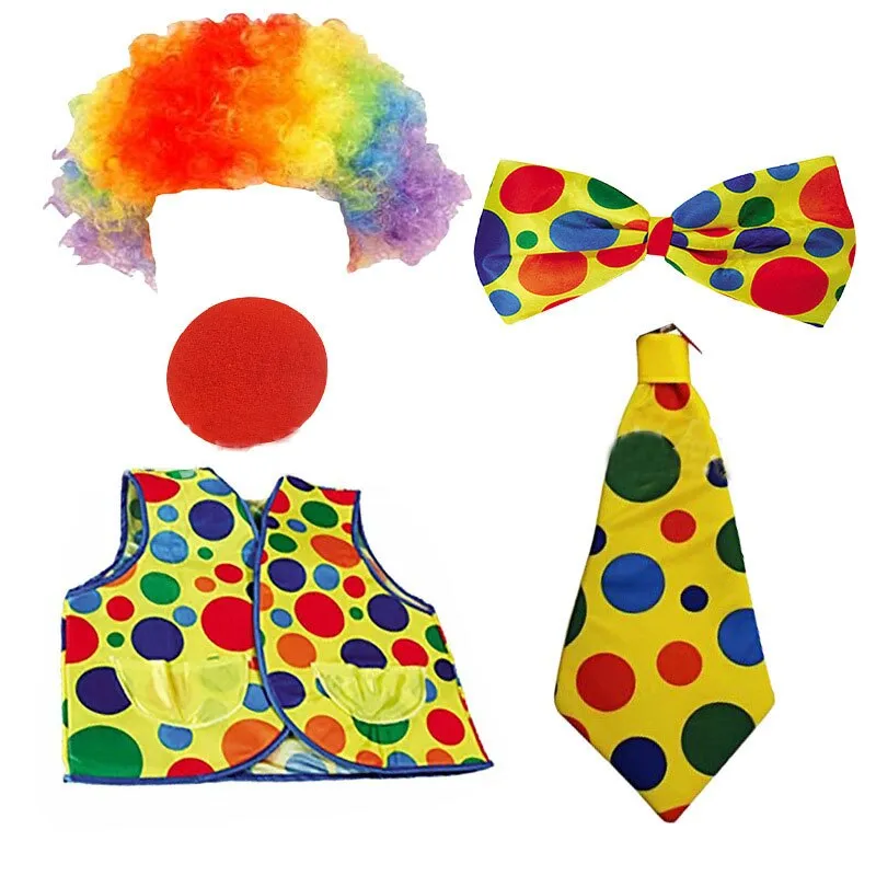 Clown Costume Set Wig Hat Nose Bow Tie  Accessories for Kids Adult Halloween  Party Circus Carnivals Cosplay  Props