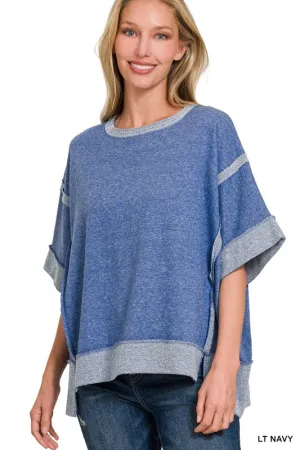 CONTRAST TRIM TOP-STITCHING DROP SHOULDER
