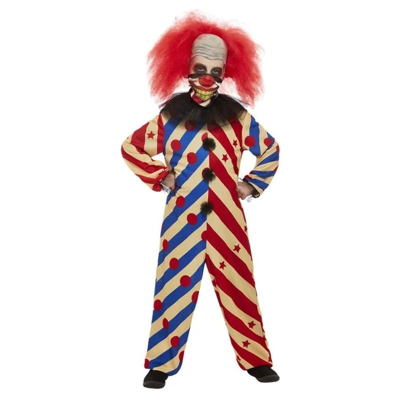 Creepy Clown Costume, Red & Blue, All In One, Child