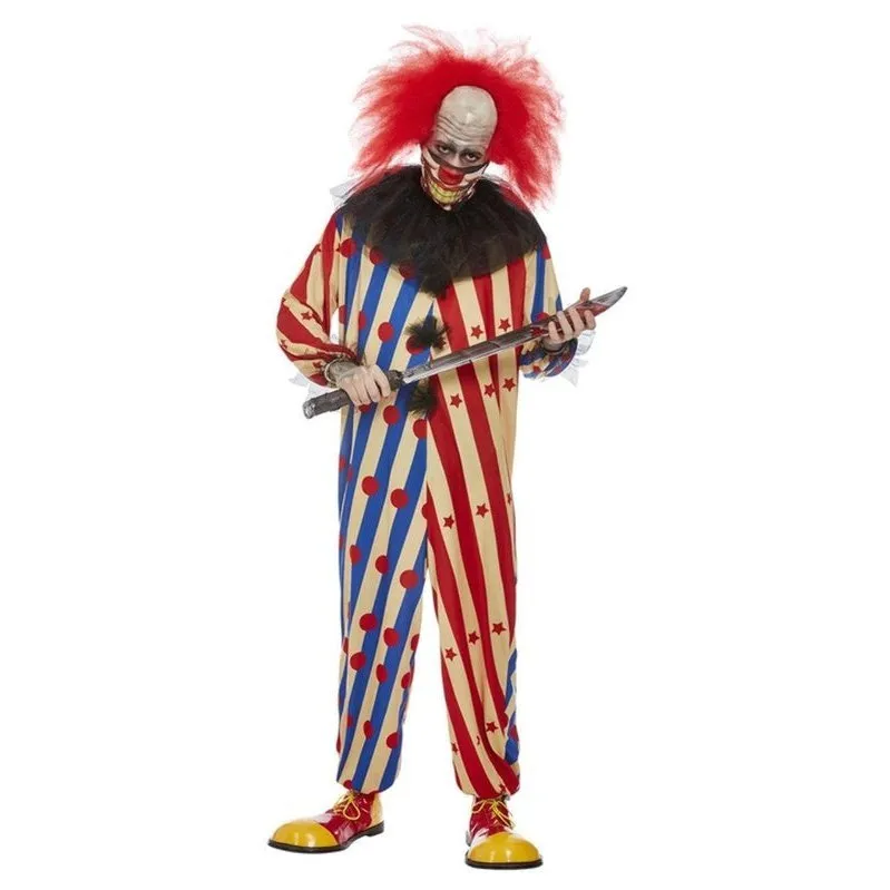 Creepy Clown Costume, Red & Blue, All In One