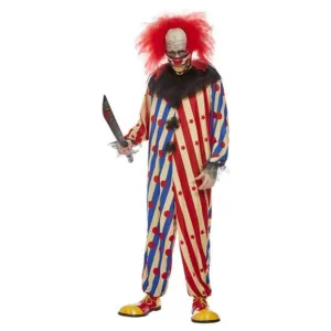 Creepy Clown Costume, Red & Blue, All In One