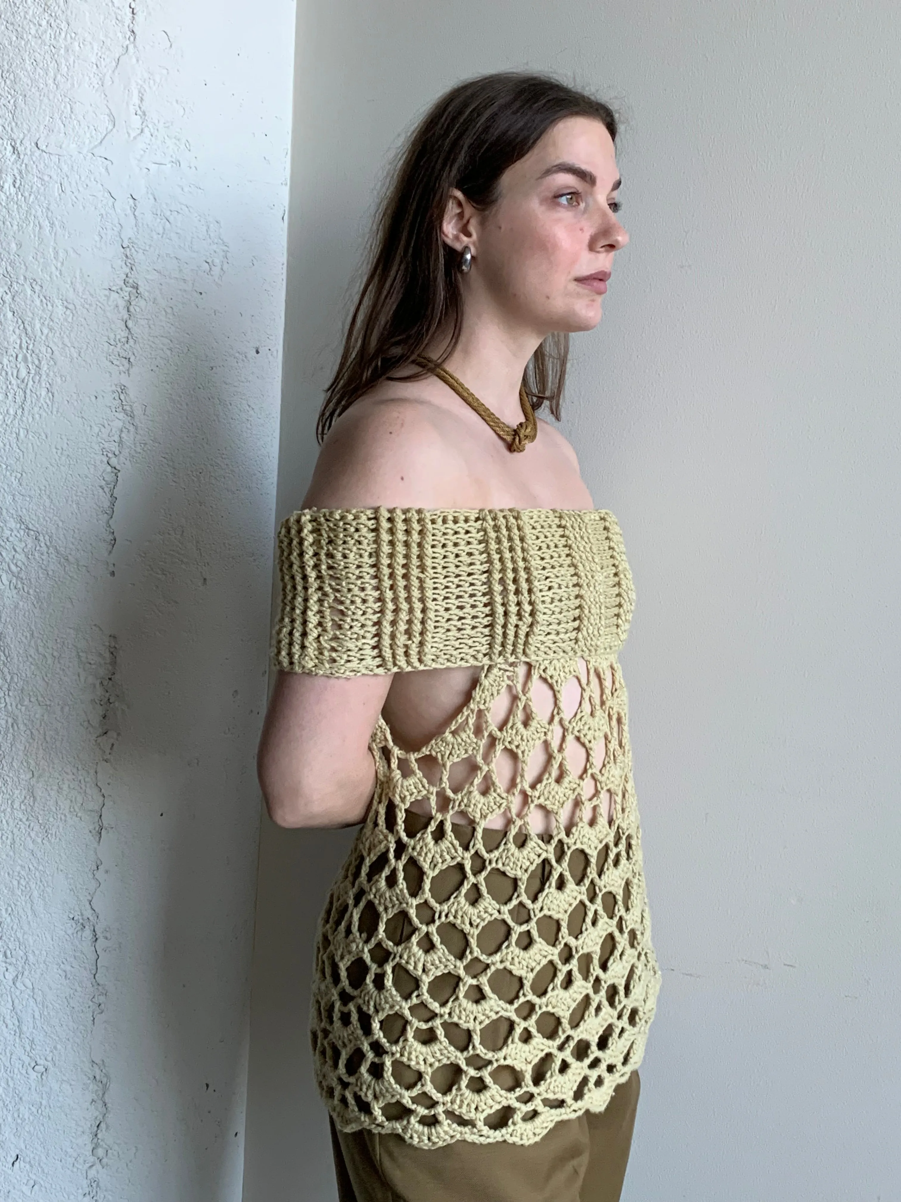 Crochet off shoulder knit top