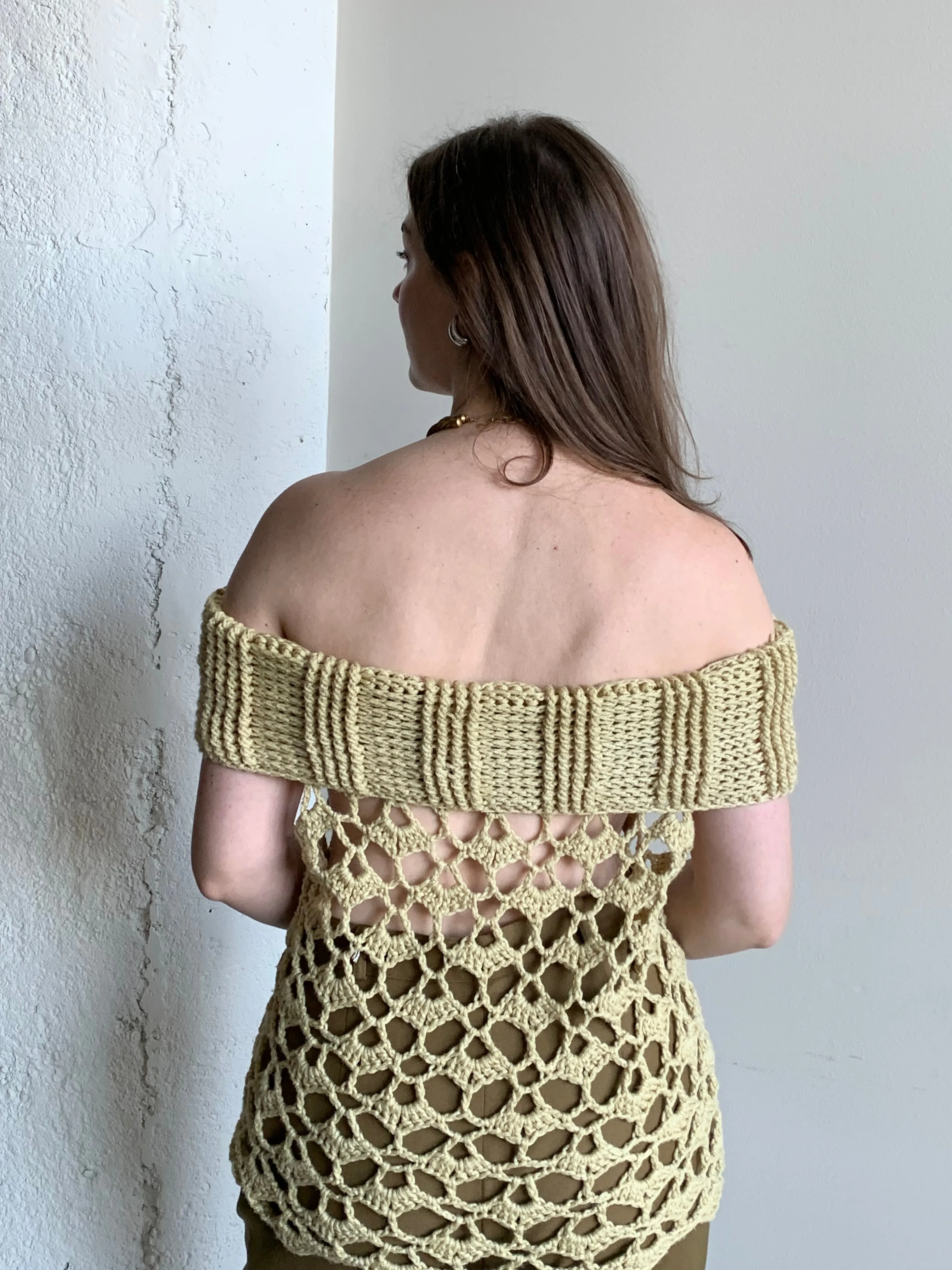 Crochet off shoulder knit top