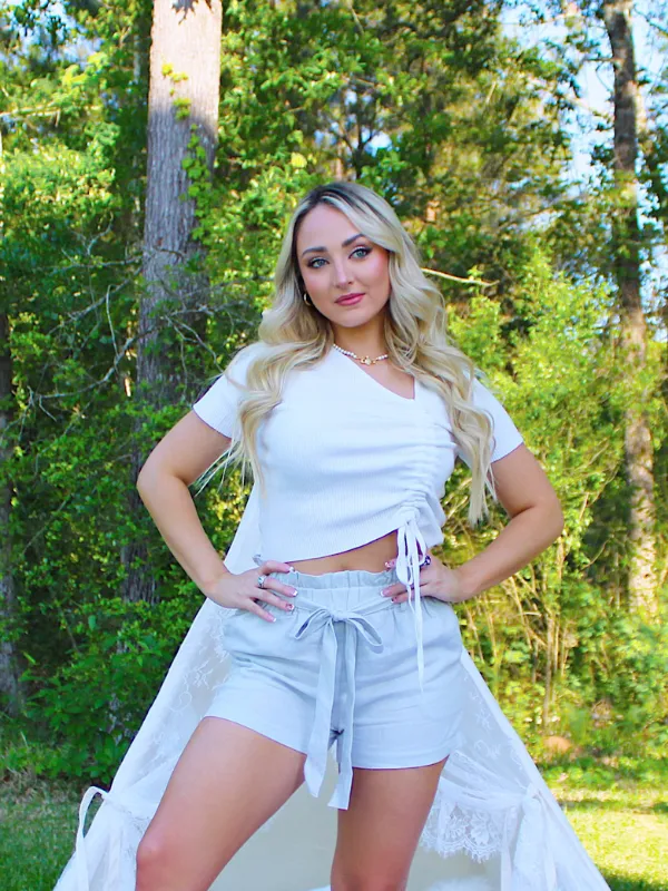 Cut It Out Side Cinched Top Short Sleeve, White