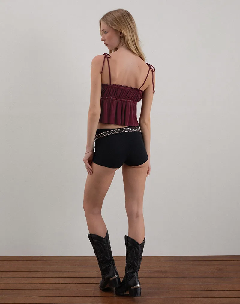 Damaris Cami Top in Wine with Studs