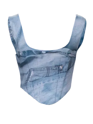 Denim Print Corset Top