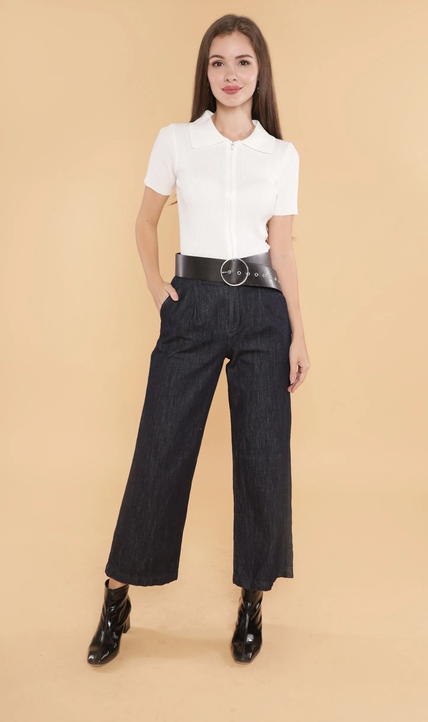 DEVYN 2-Way Zip Knit Top (White)
