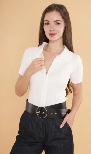 DEVYN 2-Way Zip Knit Top (White)