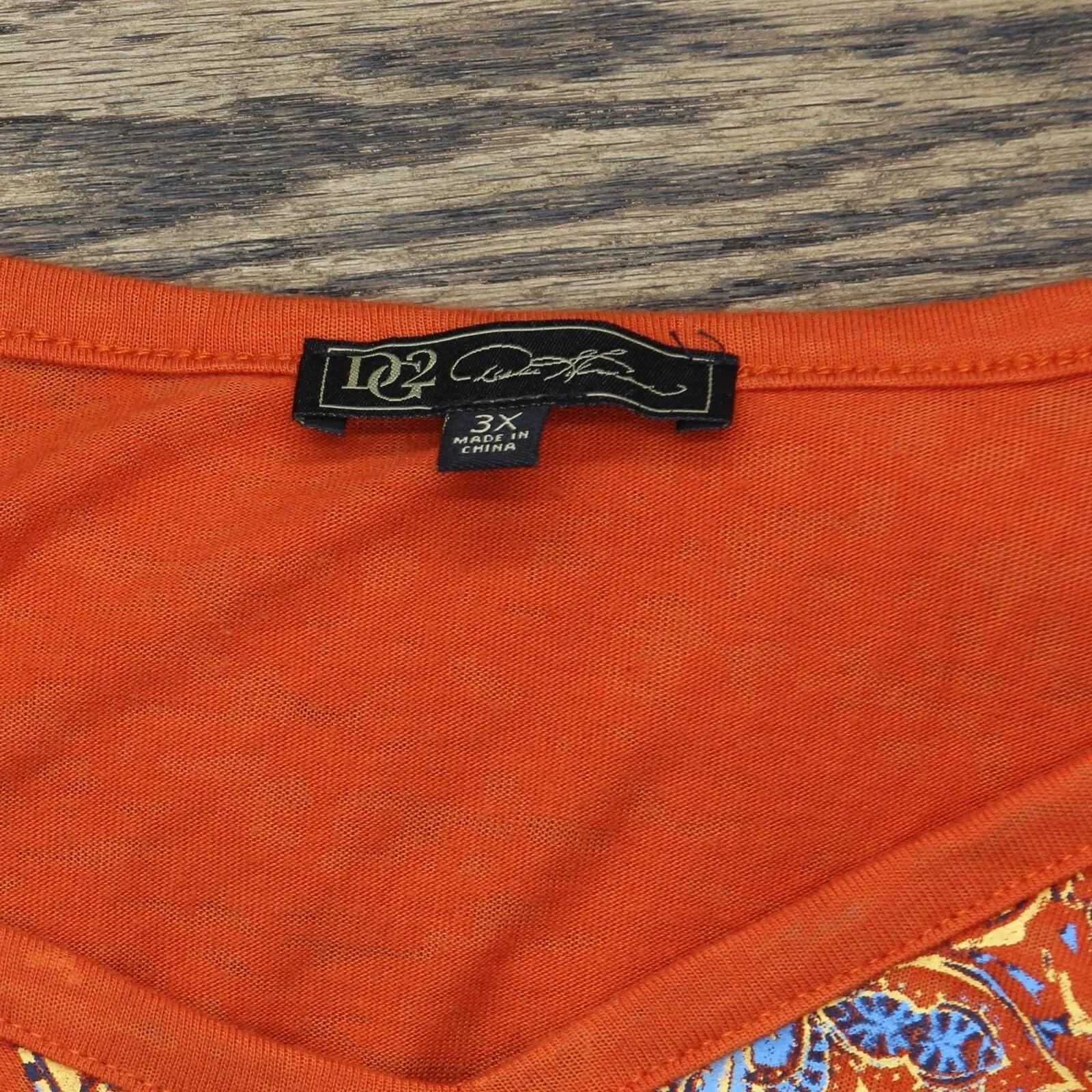 DG2 by Diane Gilman Plus Size Embellished Burnout T-Shirt Top Orange Paisley 3X