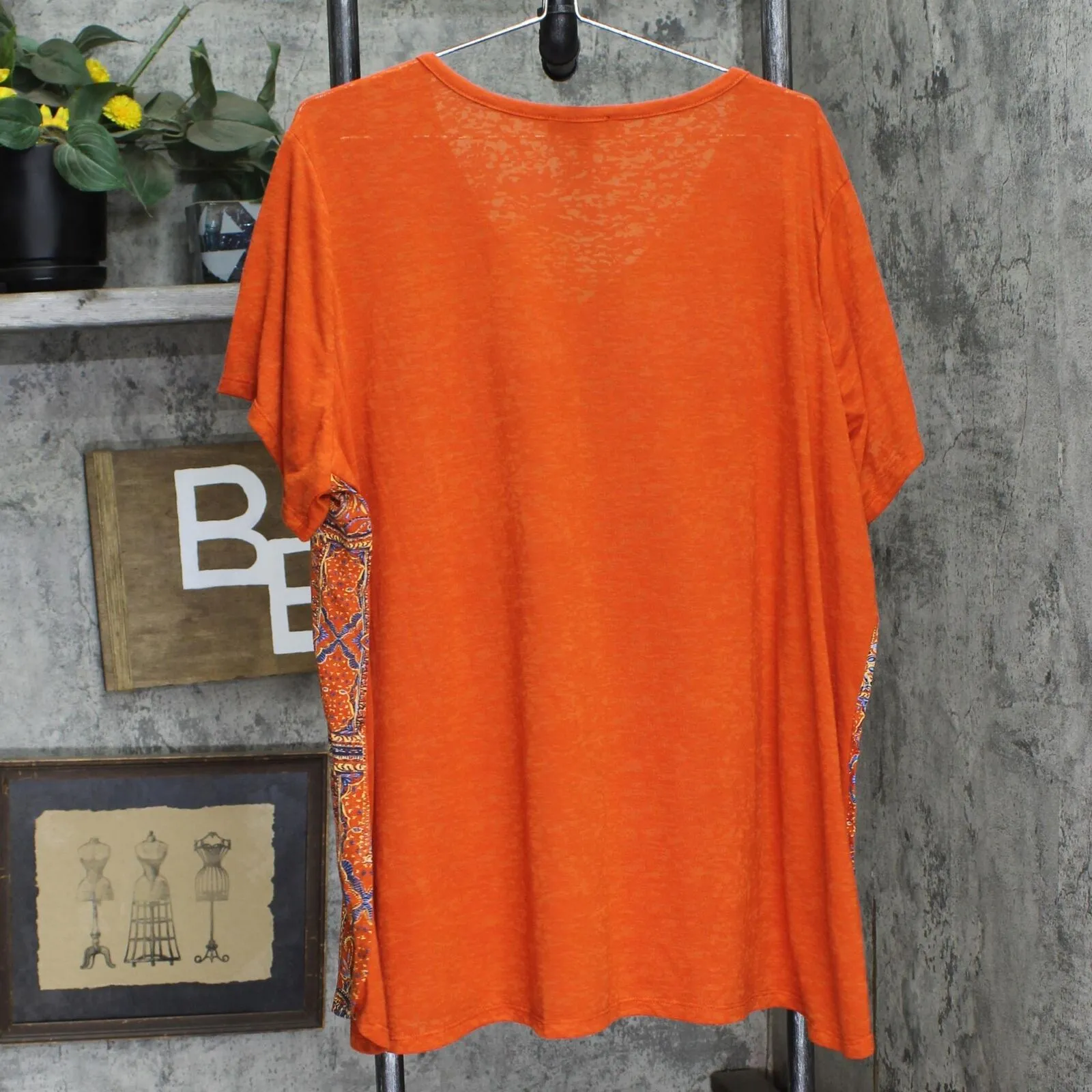 DG2 by Diane Gilman Plus Size Embellished Burnout T-Shirt Top Orange Paisley 3X