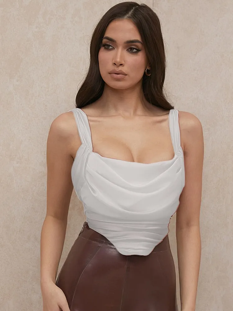Draped Satin Corset Tops Solid Women Sexy Outfits