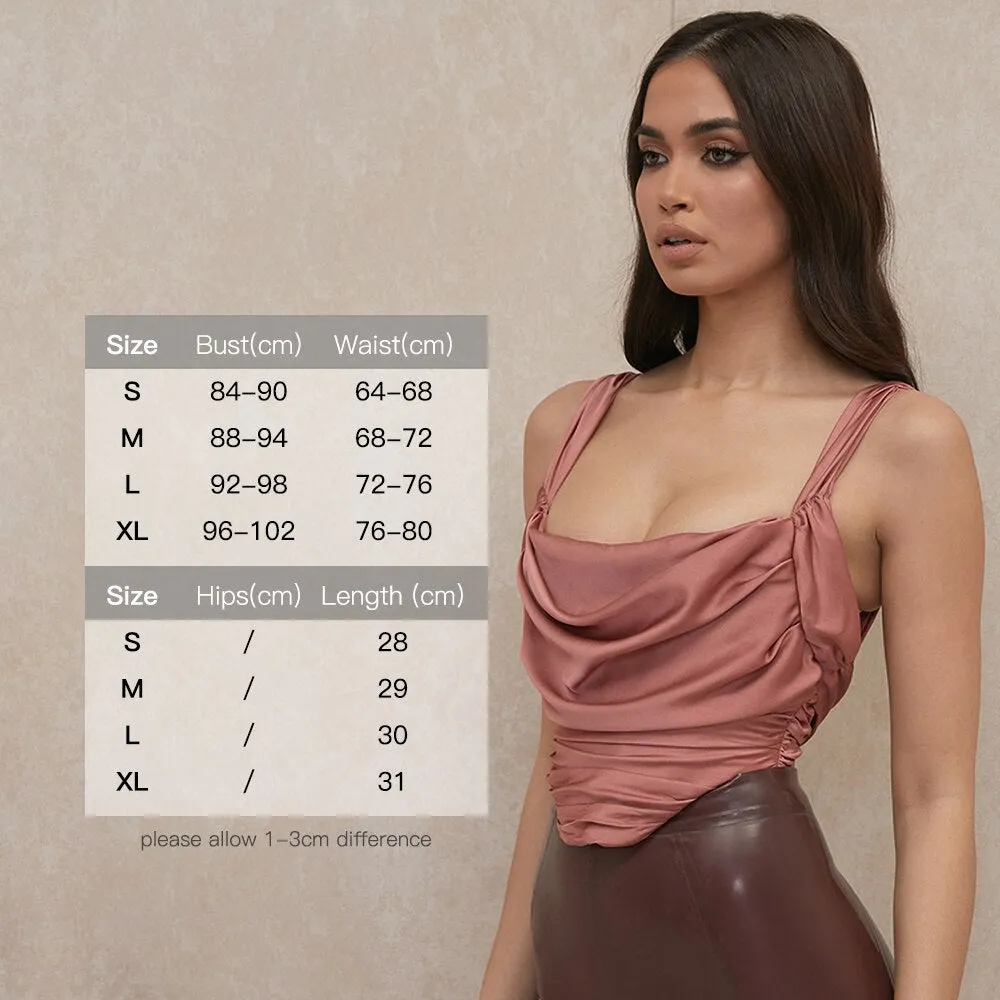 Draped Satin Corset Tops Solid Women Sexy Outfits