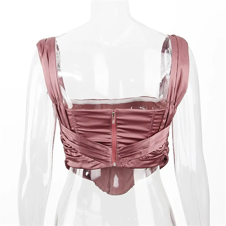 Draped Satin Corset Tops Solid Women Sexy Outfits