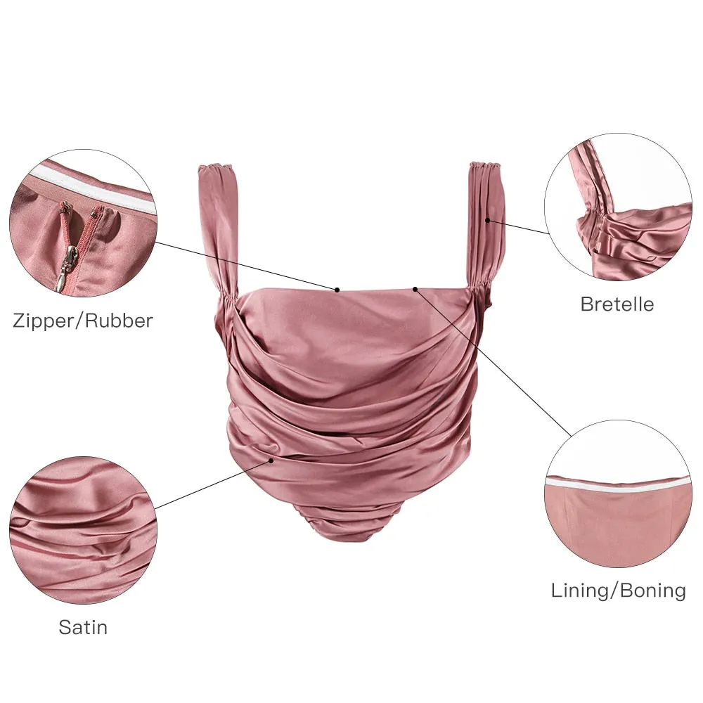 Draped Satin Corset Tops Solid Women Sexy Outfits