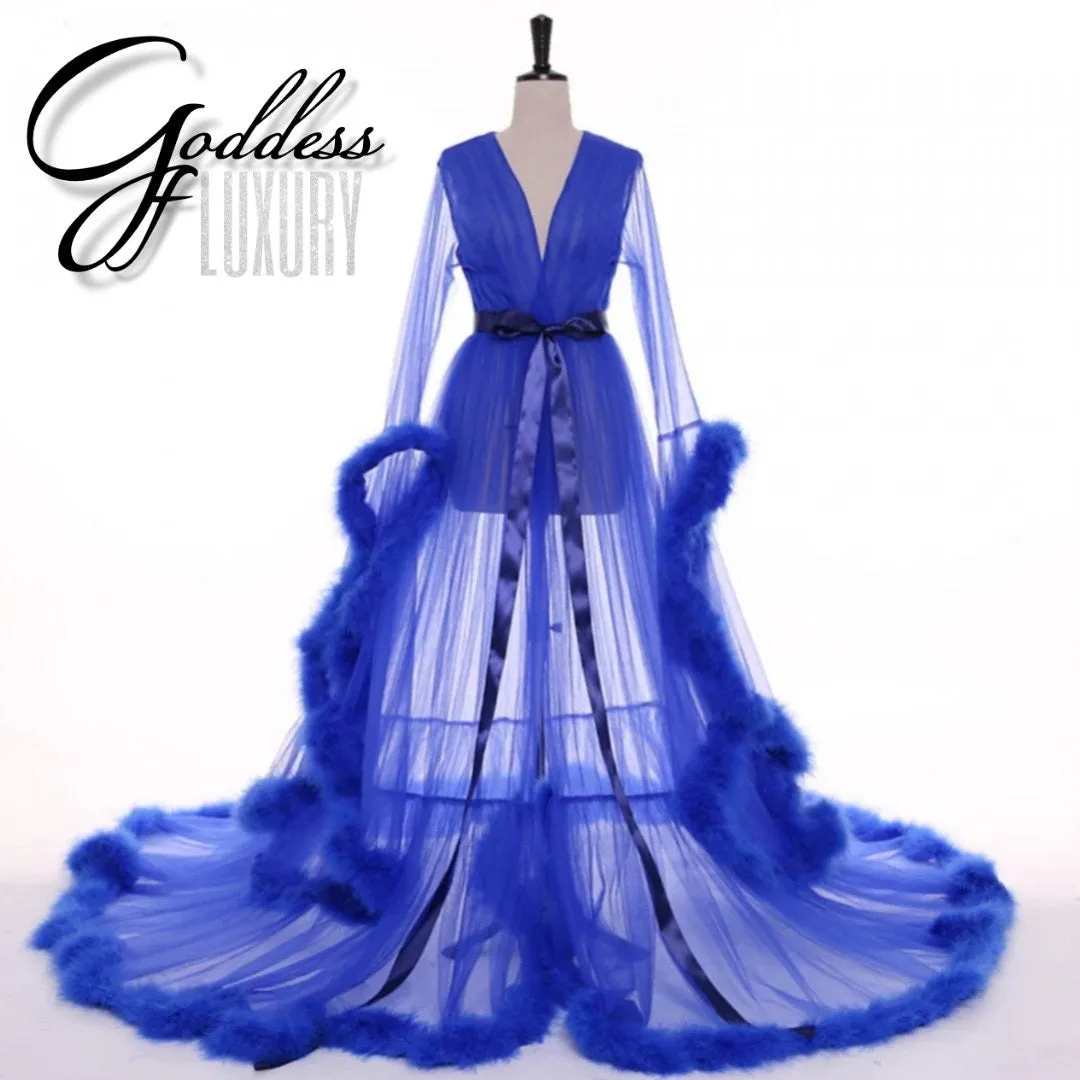 “Dream Come True" Long Sheer Tulle Marabou Feather Grand Luxury Robe (Ready to Ship)