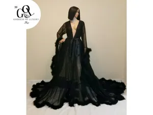 “Dream Come True" Long Sheer Tulle Marabou Feather Grand Luxury Robe (Ready to Ship)