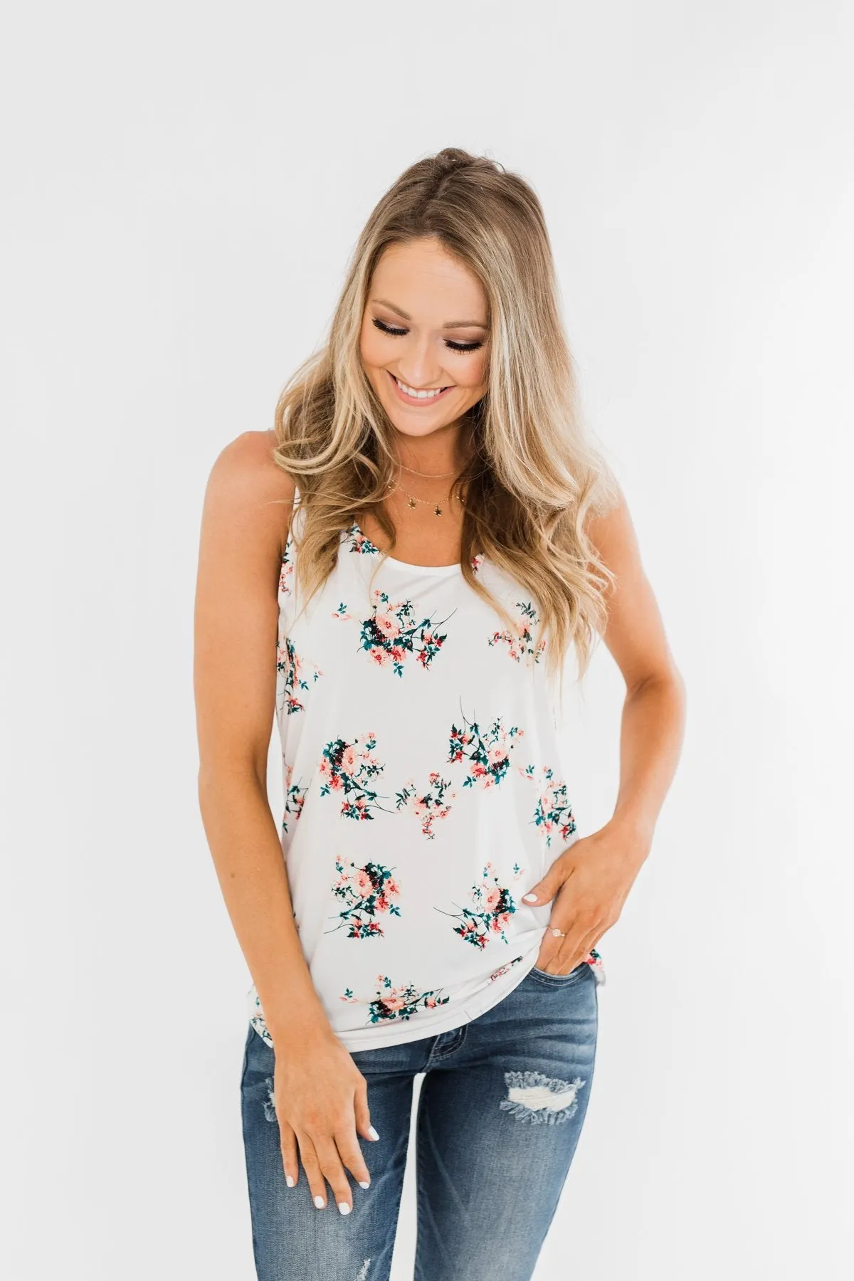 Easily Attracted Floral Tank Top- Off White