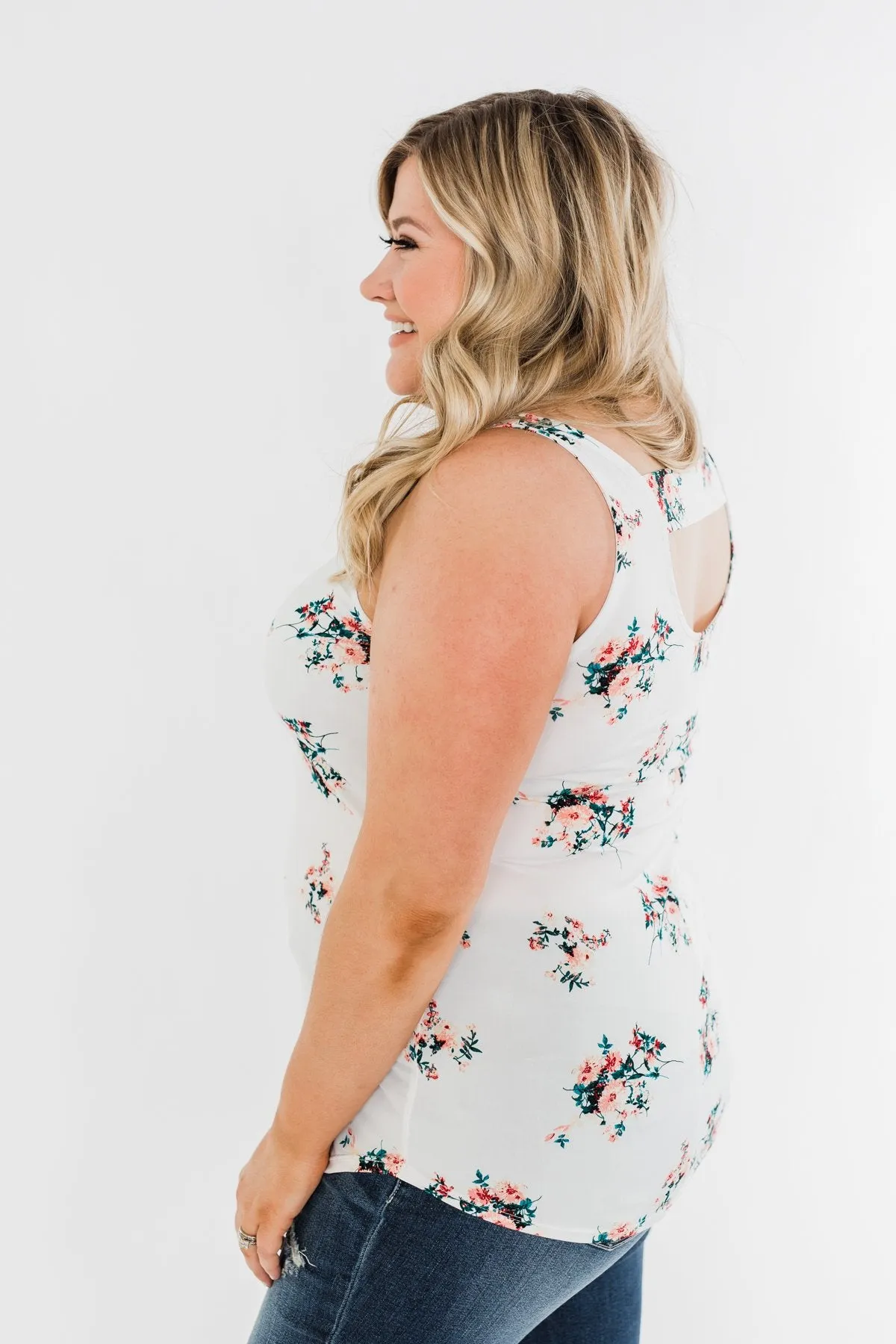Easily Attracted Floral Tank Top- Off White