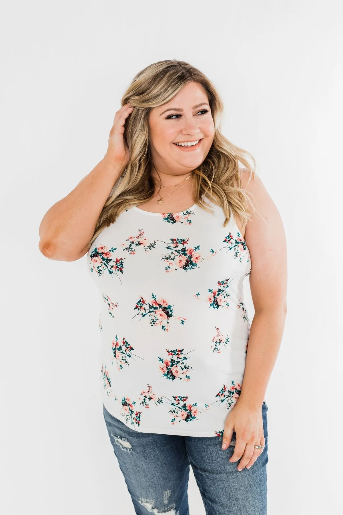 Easily Attracted Floral Tank Top- Off White
