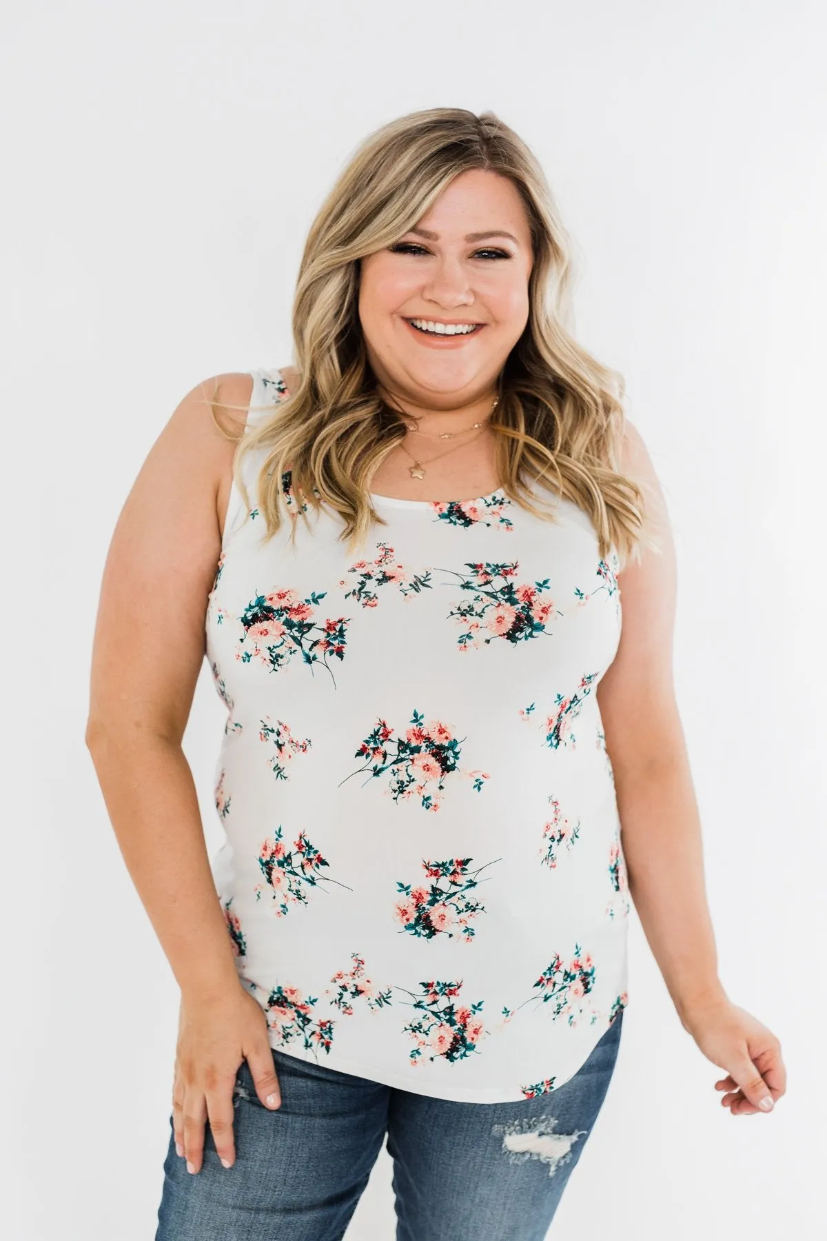 Easily Attracted Floral Tank Top- Off White