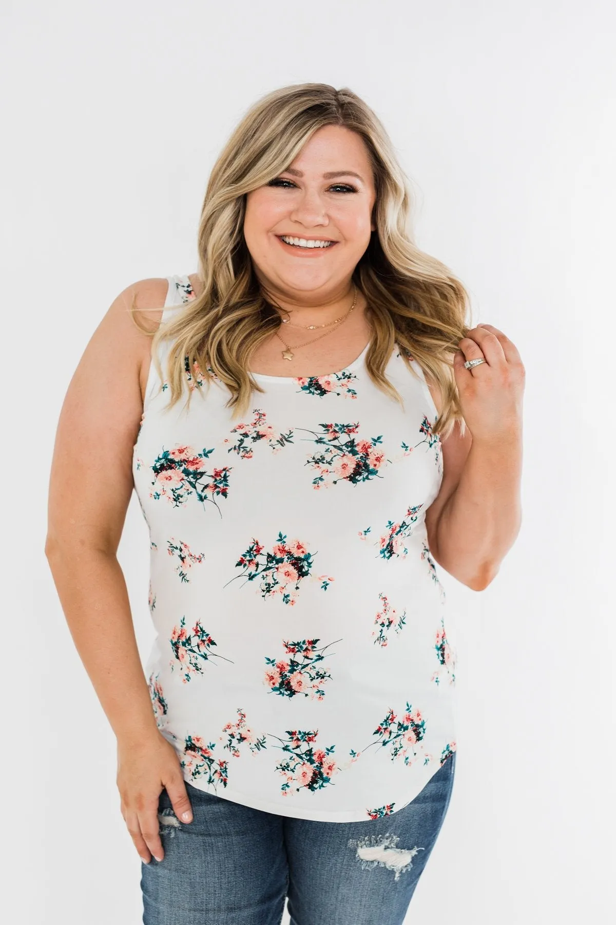 Easily Attracted Floral Tank Top- Off White