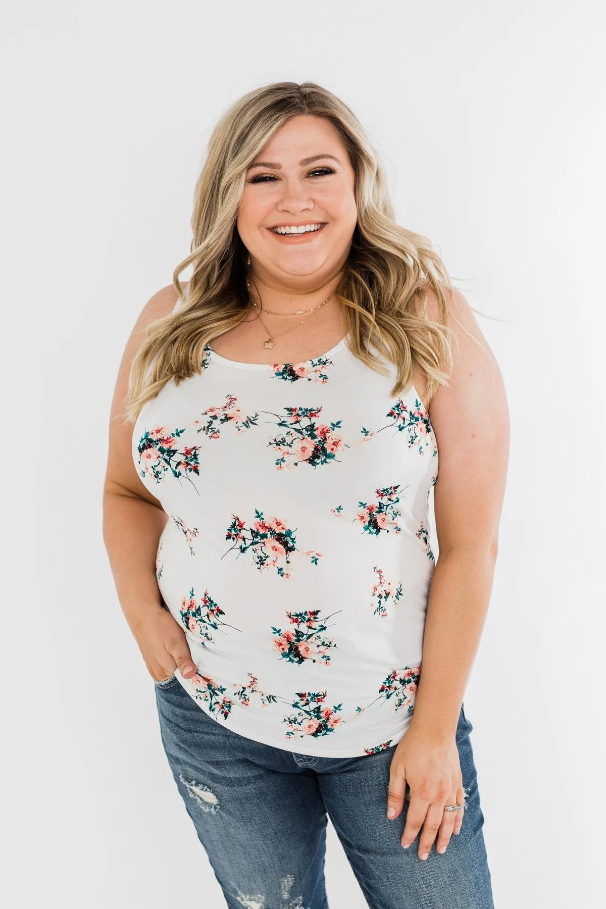 Easily Attracted Floral Tank Top- Off White