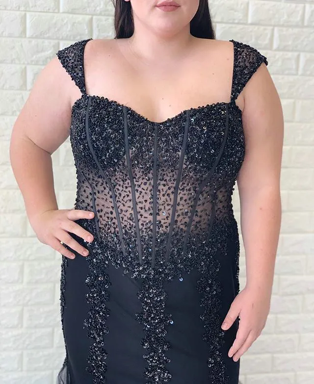 Elegant 2019 Plus Size Mermaid Prom Dresses Beaded Sexy Tulle Evening Party Gowns