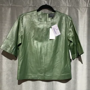 Equipment Femme Short Sleeve Leather Hunter Green Top