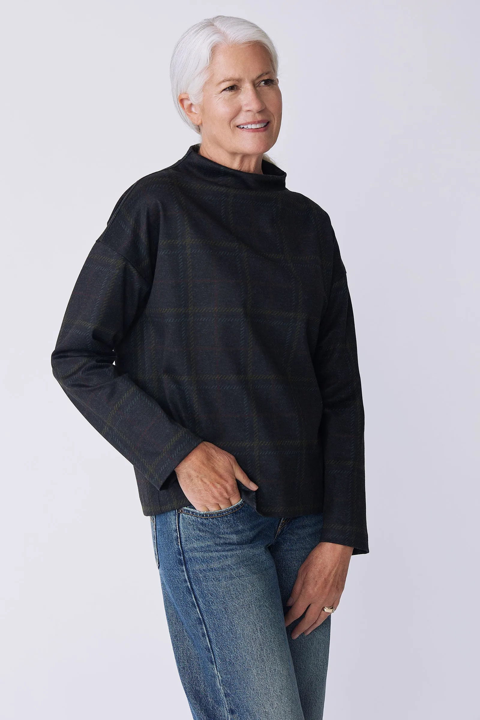 Ethel Mock Funnelneck Top - Multi Color Plaid