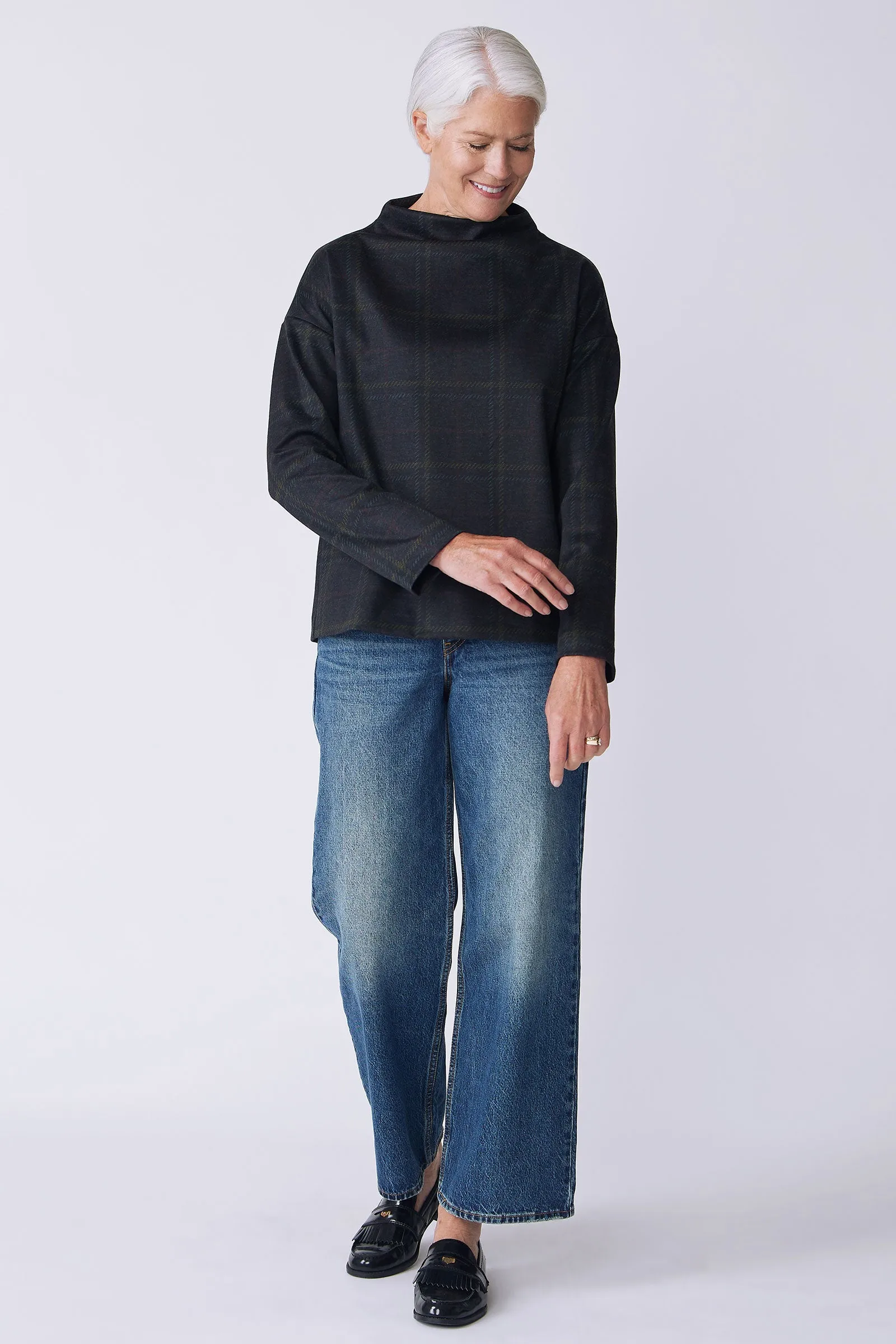 Ethel Mock Funnelneck Top - Multi Color Plaid