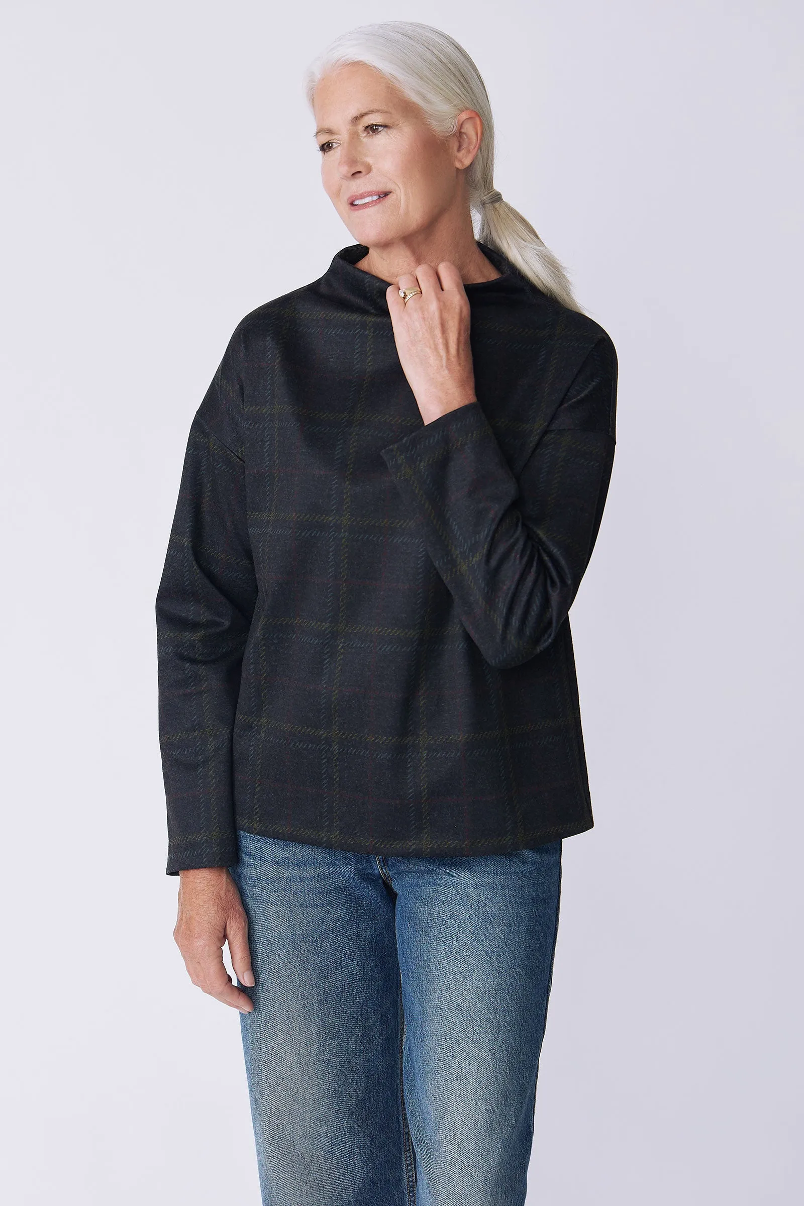 Ethel Mock Funnelneck Top - Multi Color Plaid