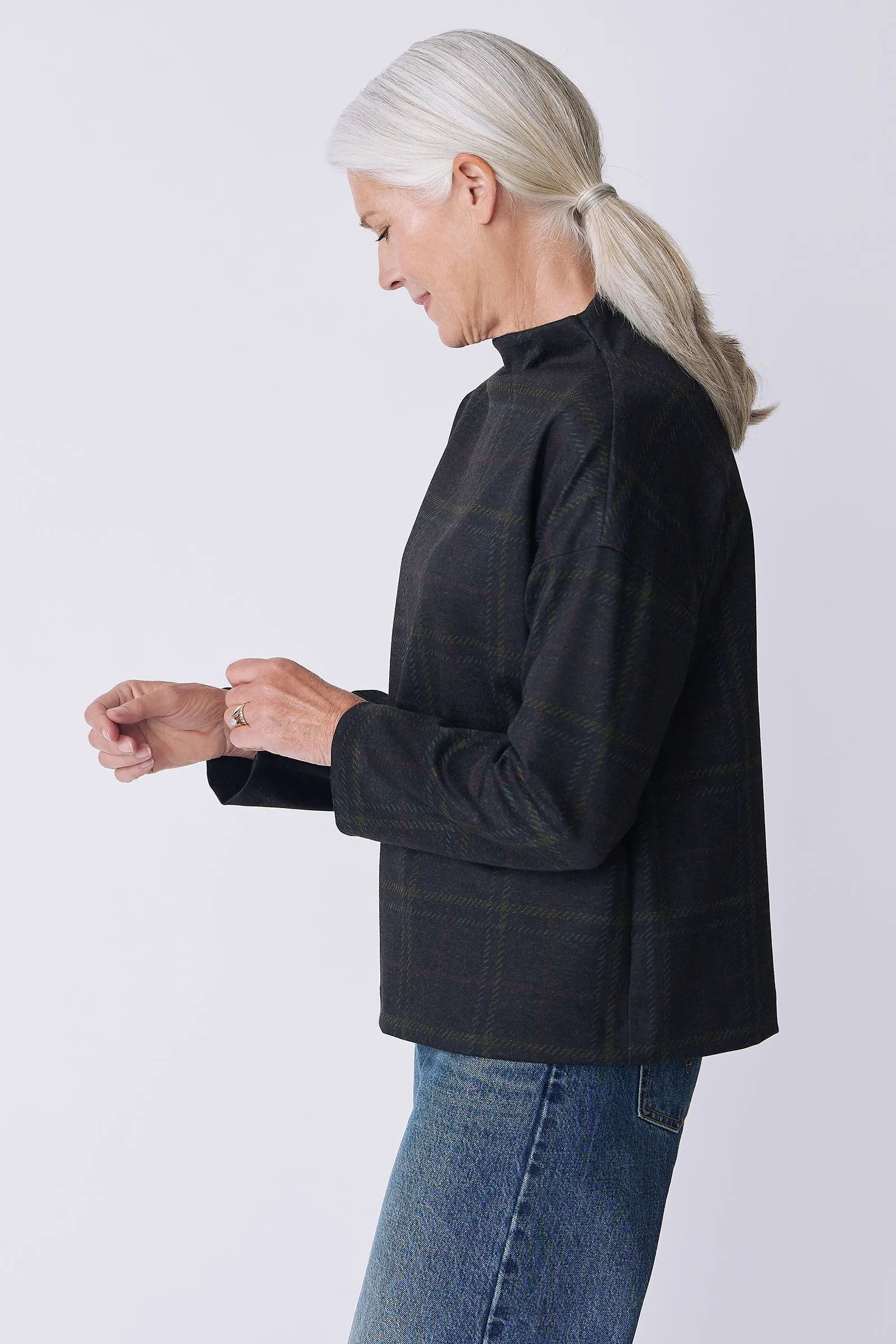 Ethel Mock Funnelneck Top - Multi Color Plaid