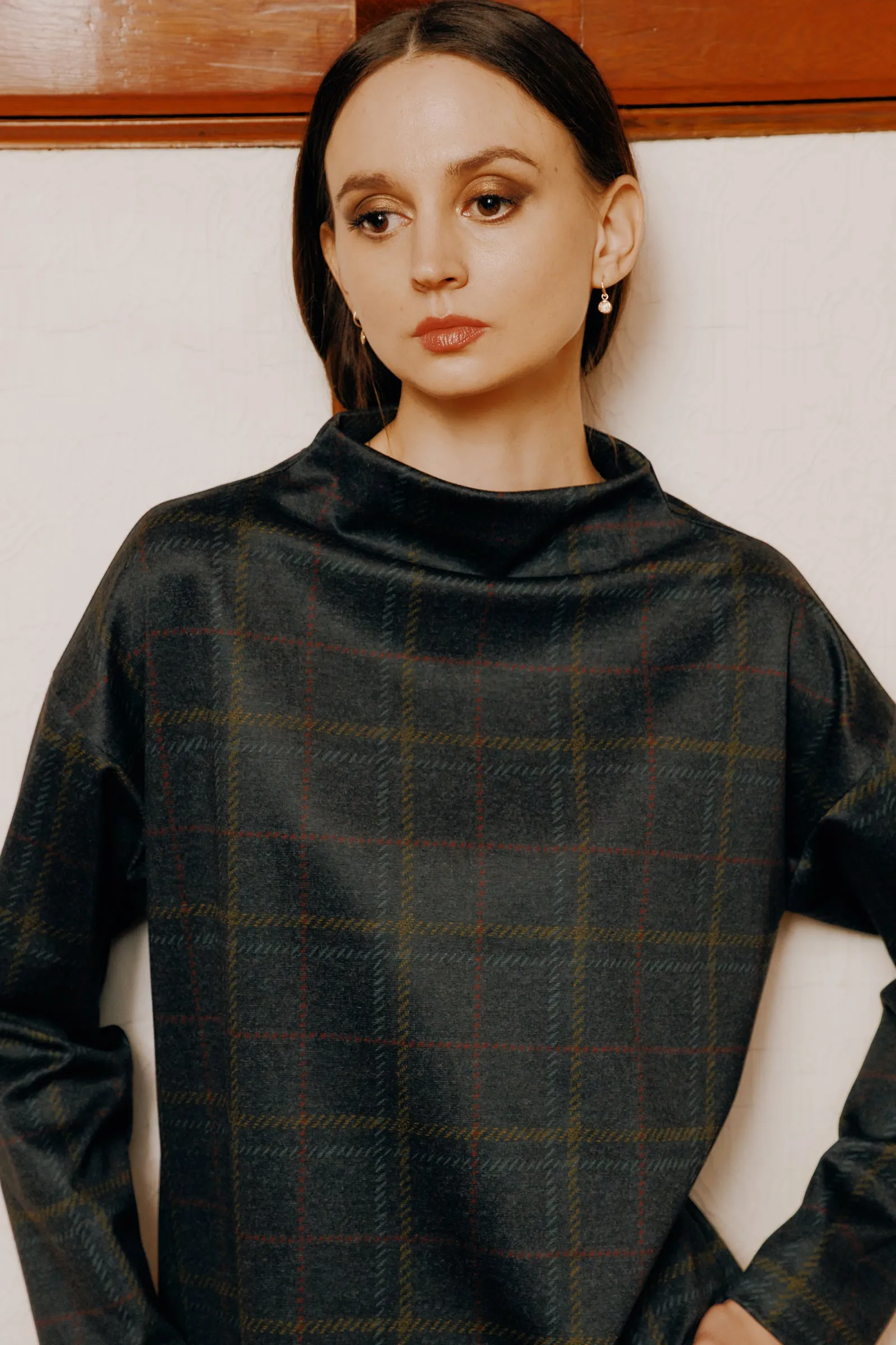 Ethel Mock Funnelneck Top - Multi Color Plaid