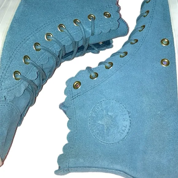 EUC Unique Scalloped Leather Converse High Tops Women's size 11