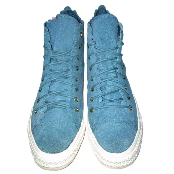 EUC Unique Scalloped Leather Converse High Tops Women's size 11