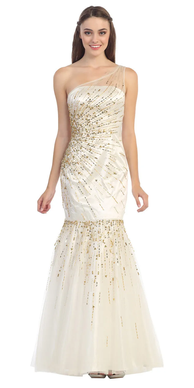 Eureka 3701 One Shoulder Sequined Long Mermaid Dress