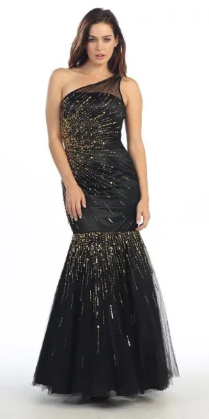 Eureka 3701 One Shoulder Sequined Long Mermaid Dress