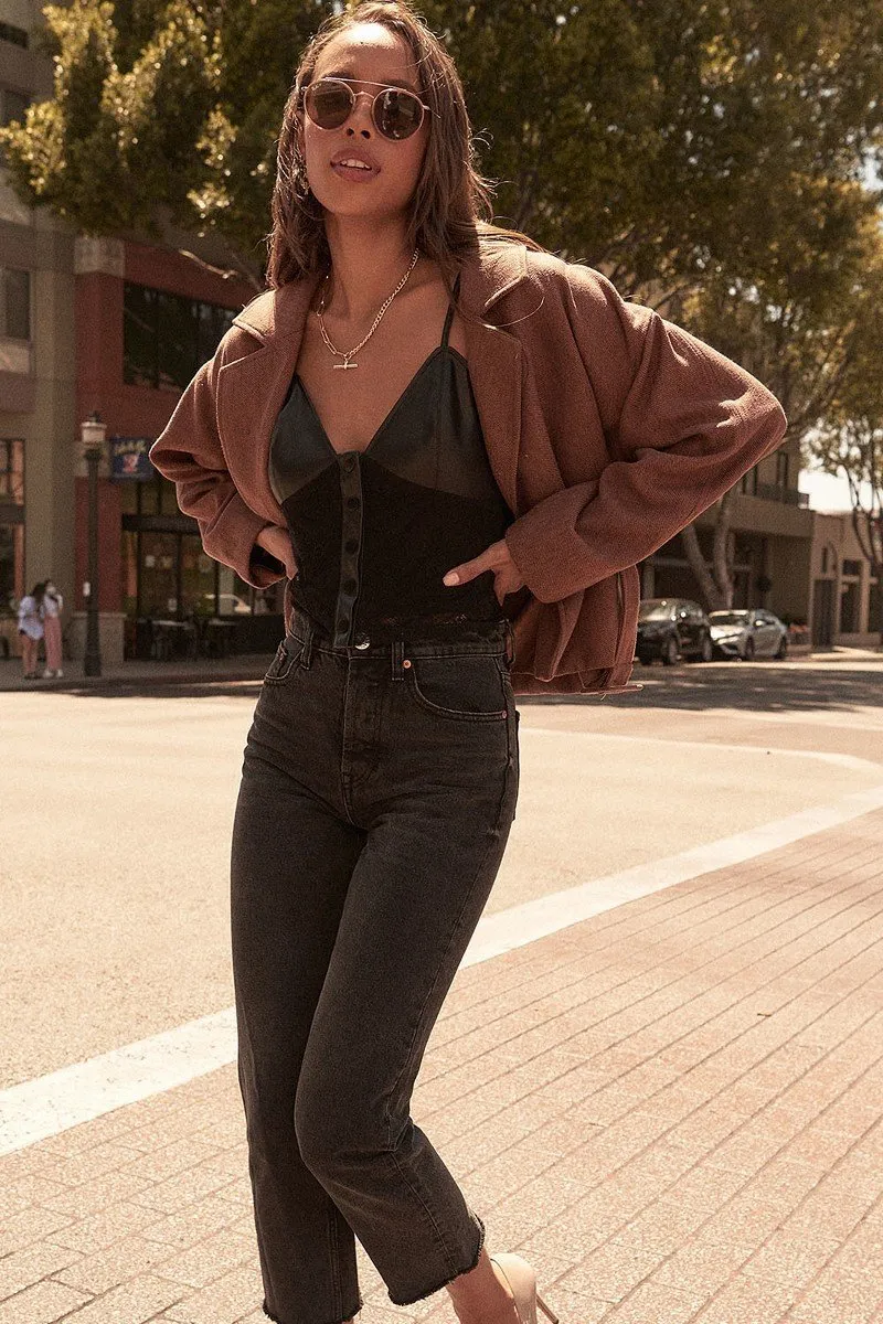 Faux Leather And Lace Camisole Top
