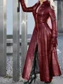 Faux Leather Solid Stand-up Collar Zipper Retro Coat