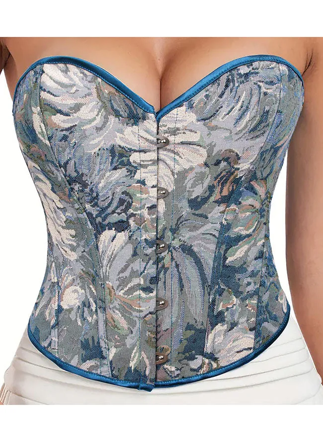 Floral Lace Up Boned Overbust Corset Bustier Bodyshaper Top