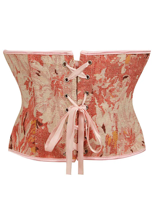 Floral Lace Up Boned Overbust Corset Bustier Bodyshaper Top
