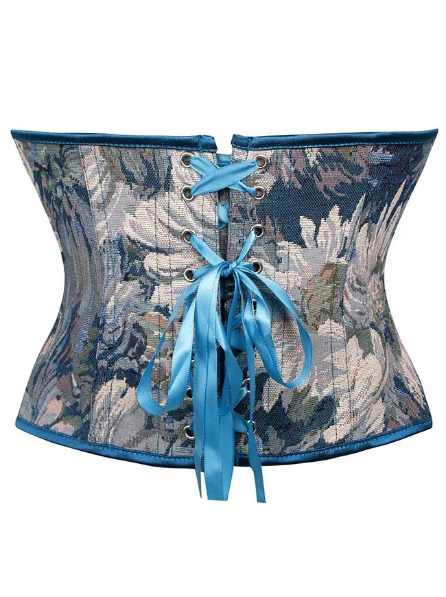 Floral Lace Up Boned Overbust Corset Bustier Bodyshaper Top