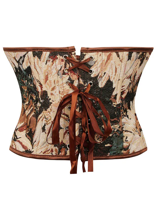 Floral Lace Up Boned Overbust Corset Bustier Bodyshaper Top