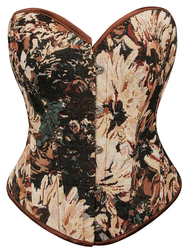 Floral Lace Up Boned Overbust Corset Bustier Bodyshaper Top