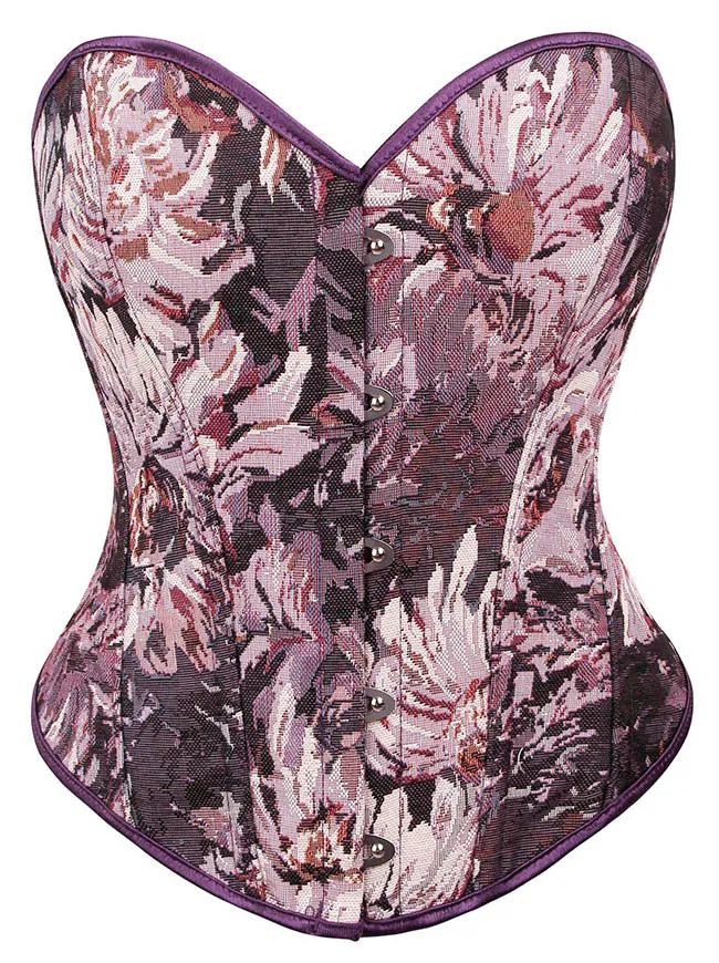Floral Lace Up Boned Overbust Corset Bustier Bodyshaper Top